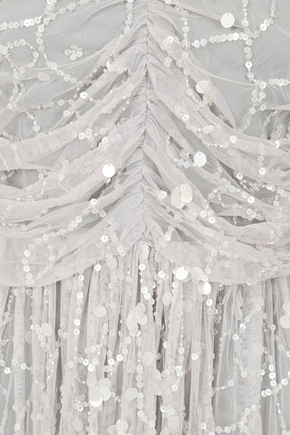 Frock & Frill Suzanne Grey Off The Shoulder Sequin Midi Dress