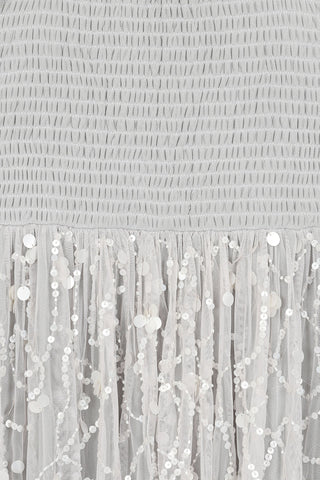 Frock & Frill Suzanne Grey Off The Shoulder Sequin Midi Dress