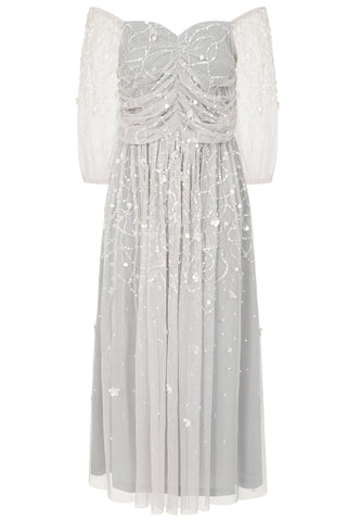 frock & frill Suzanne Grey Off The Shoulder Sequin Midi Dress