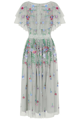 Frock & Frill Suzette Green Floral Embroidered Midi Dress