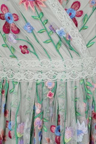 Frock & Frill Suzette Green Floral Embroidered Midi Dress