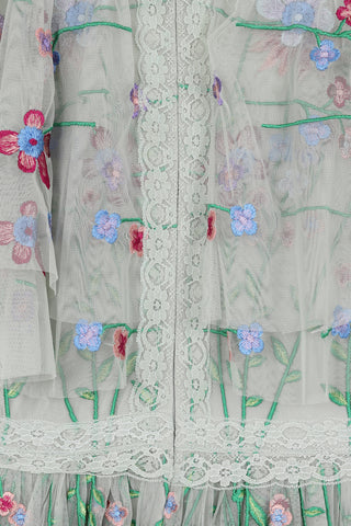 Frock & Frill Suzette Green Floral Embroidered Midi Dress