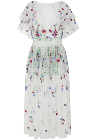 Frock & Frill Suzette White Floral Embroidered Midi Dress
