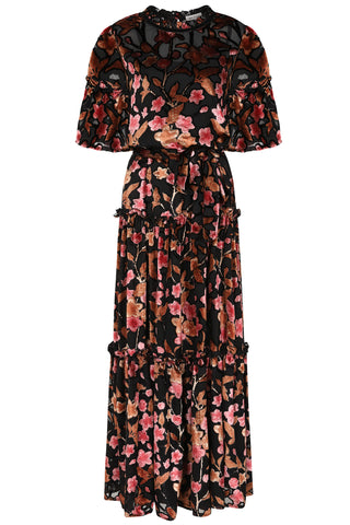 Frock & Frill Talise Black Floral Burnout Velvet Maxi Dress