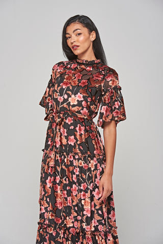 frock & frill Talise Black Floral Burnout Velvet Maxi Dress