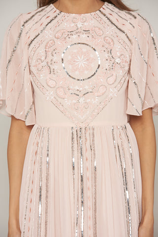Frock & Frill Tansy Blush Embellished And Embroidered Midi Dress