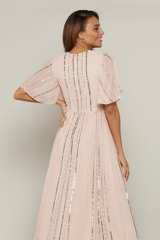 Frock & Frill Tansy Blush Embellished And Embroidered Midi Dress