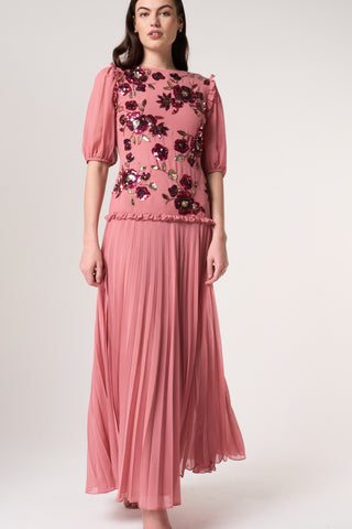 Frock & Frill Teresa Pink Floral Embellished Maxi Dress