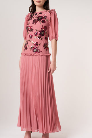 Frock & Frill Teresa Pink Floral Embellished Maxi Dress