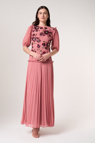 frock & frill Teresa Pink Floral Embellished Maxi Dress