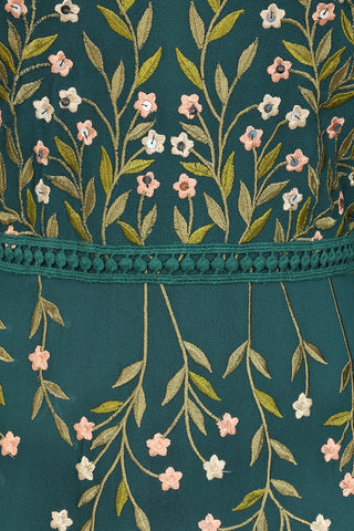 Frock & Frill Thalia Green Embroidered Cape Sleeve Maxi Dress