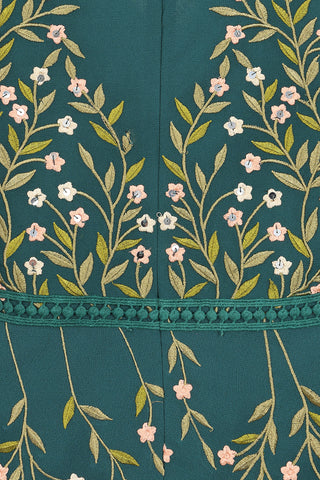 Frock & Frill Thalia Green Embroidered Cape Sleeve Maxi Dress