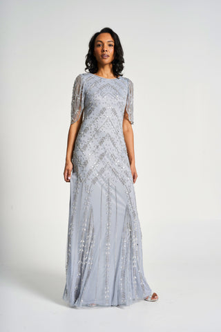 Frock & Frill Titania Cloud Blue Embellished Maxi Dress
