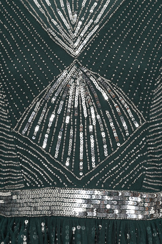 Frock & Frill Ula Deep Teal Embellished Cape Sleeve Maxi Dress