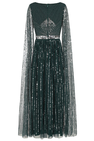 Frock & Frill Ula Deep Teal Embellished Cape Sleeve Maxi Dress