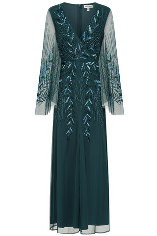 Frock & Frill Vanessa Storm Green Embellished Maxi Dress