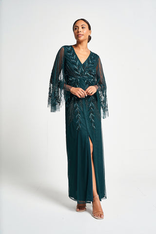 Frock & Frill Vanessa Storm Green Embellished Maxi Dress