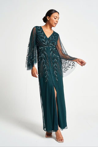 frock & frill Vanessa Storm Green Embellished Maxi Dress