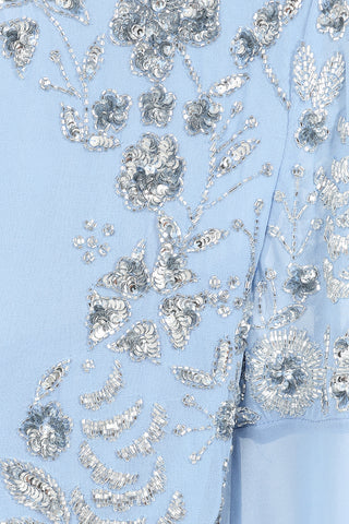 Frock & Frill Vera Blue Embellished Cape Sleeve Maxi Dress