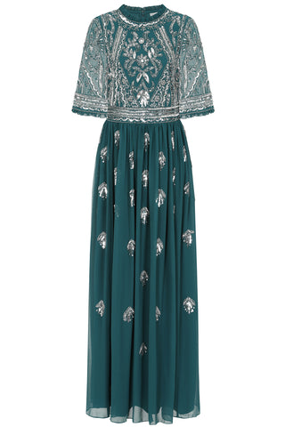 Frock & Frill Veronica Deep Teal Embellished Maxi Dress