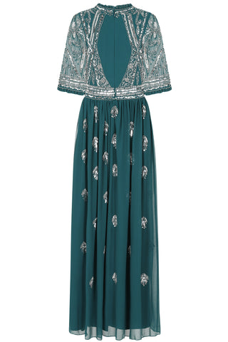 Frock & Frill Veronica Deep Teal Embellished Maxi Dress