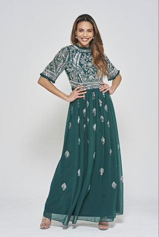 frock & frill Veronica Deep Teal Embellished Maxi Dress