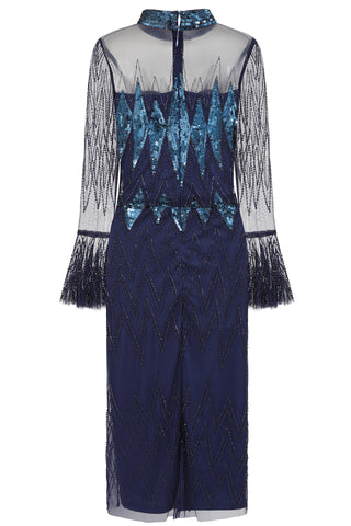 Frock & Frill Vivian Navy Zigzag Embellished Midi Dress