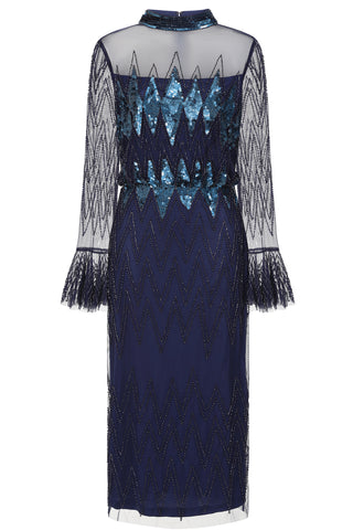 frock & frill Vivian Navy Zigzag Embellished Midi Dress