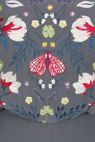 Frock & Frill Yareli Charcoal Floral Embroidered Jumpsuit