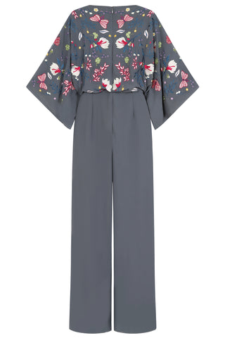 Frock & Frill Yareli Charcoal Floral Embroidered Jumpsuit