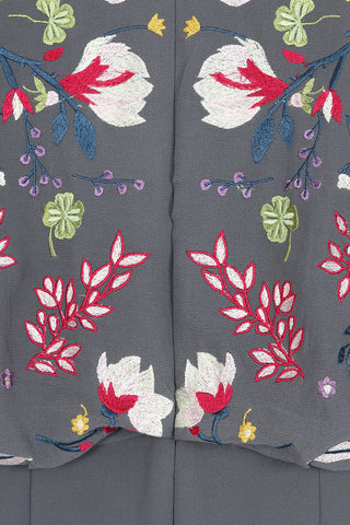 Frock & Frill Yareli Charcoal Floral Embroidered Jumpsuit