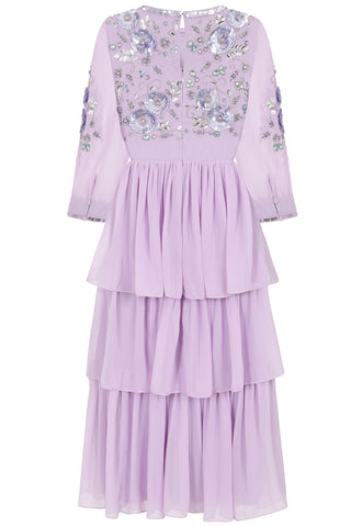 Frock & Frill Yolanda Lilac Floral Embellished Midi Dress