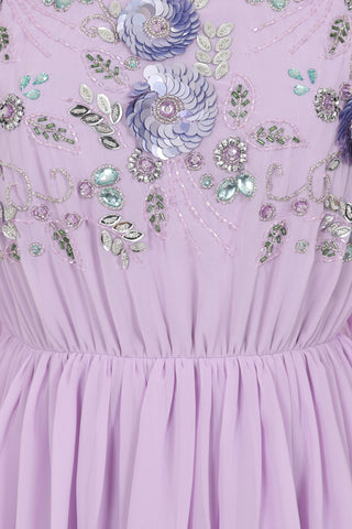 Frock & Frill Yolanda Lilac Floral Embellished Midi Dress