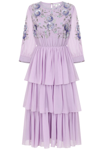 frock & frill Yolanda Lilac Floral Embellished Midi Dress
