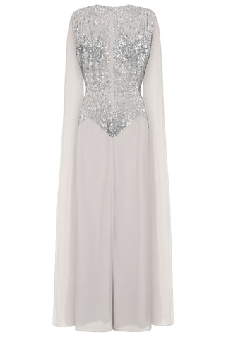 Frock & Frill Yvonne Grey Sequin Cape Sleeve Maxi Dress