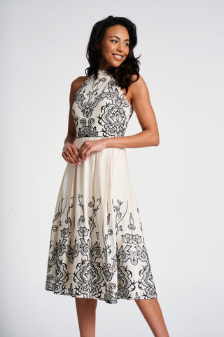 frock & frill Zalie Off White Embroidered Halter Neck Midi Dress