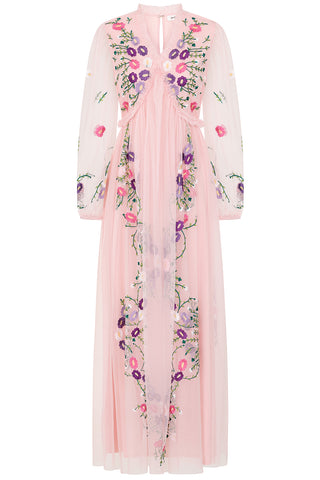 Frock & Frill Zaria Blush Floral Embroidered Maxi Dress