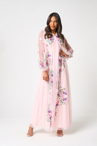 Frock & Frill Zaria Blush Floral Embroidered Maxi Dress
