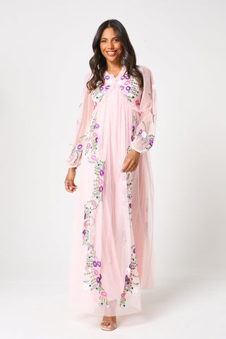 frock & frill Zaria Blush Floral Embroidered Maxi Dress