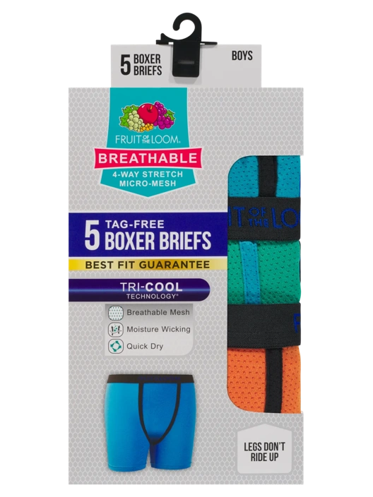 Fruit Of The Loom Boys' Breathable Micro-Mesh Boxer Brief Assorted 5 Pack
