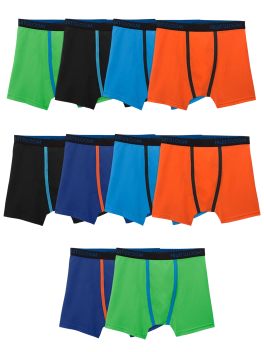 Fruit Of The Loom Boys' Breathable Micro-Mesh Boxer Briefs Assorted 10 Pack