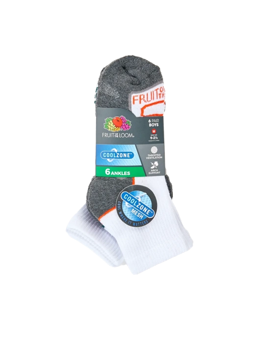 Fruit Of The Loom Boys' CoolZone® Ankle Sock 6 Pack
