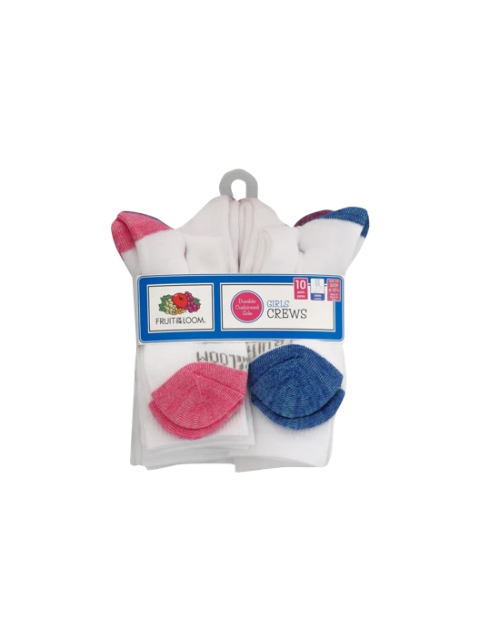 Fruit Of The Loom Girls' Sport Crew Sock 10 Pack