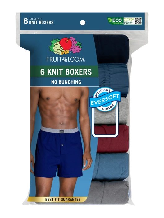 Fruit Of The Loom Men's Knit Boxer Assorted 6 Pack
