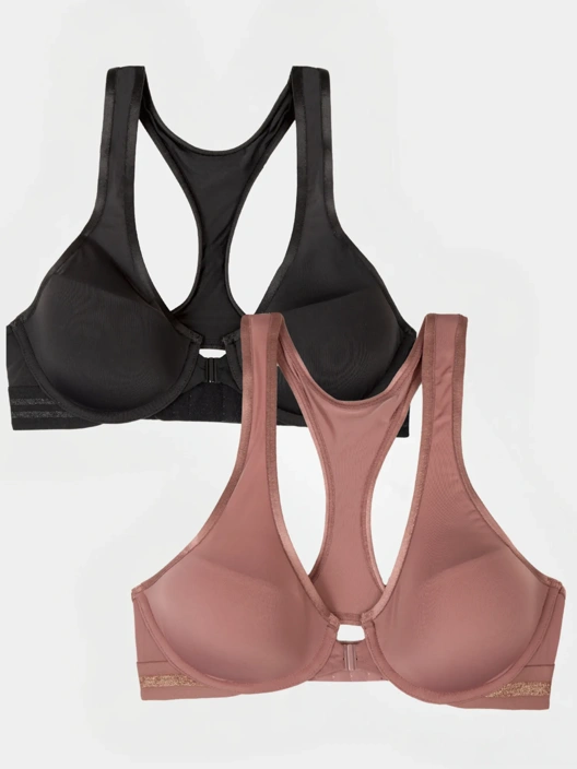 fruit of the loom 'Game Changer' Front and Back Close Racerback Bra 2 Pack