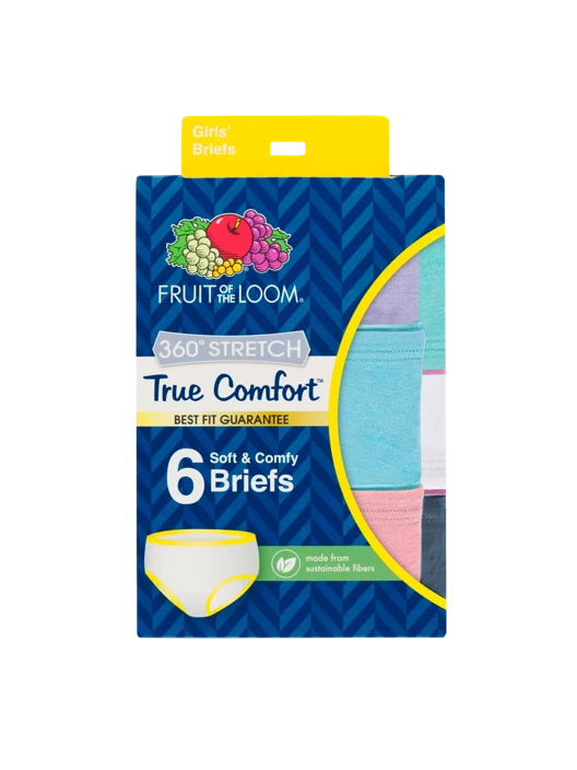 Fruit Of The Loom Girls' 360 Stretch True Comfort™ Brief Panty Assorted 6 Pack