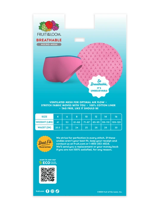 Fruit Of The Loom Girls' Breathable Micro-Mesh Bikini Panty Assorted 6 Pack