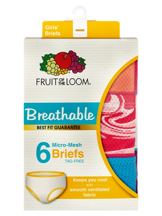 Fruit Of The Loom Girls' Breathable Micro-Mesh Brief Panty Assorted 6 Pack