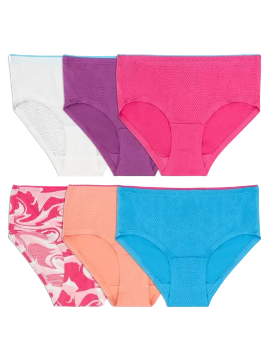 Fruit Of The Loom Girls' Breathable Micro-Mesh Brief Panty Assorted 6 Pack