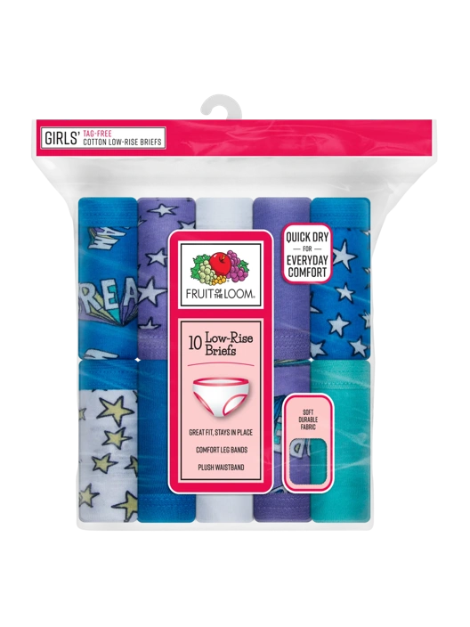 Fruit Of The Loom Girls' Eversoft®  Low Rise Brief Underwear Assorted 10 Pack